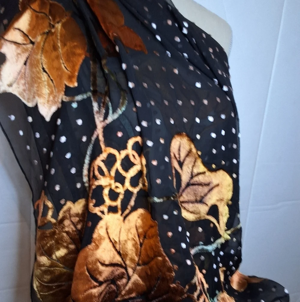 Ginormous Elegant Black and Gold Flocked French  Scarf NWT